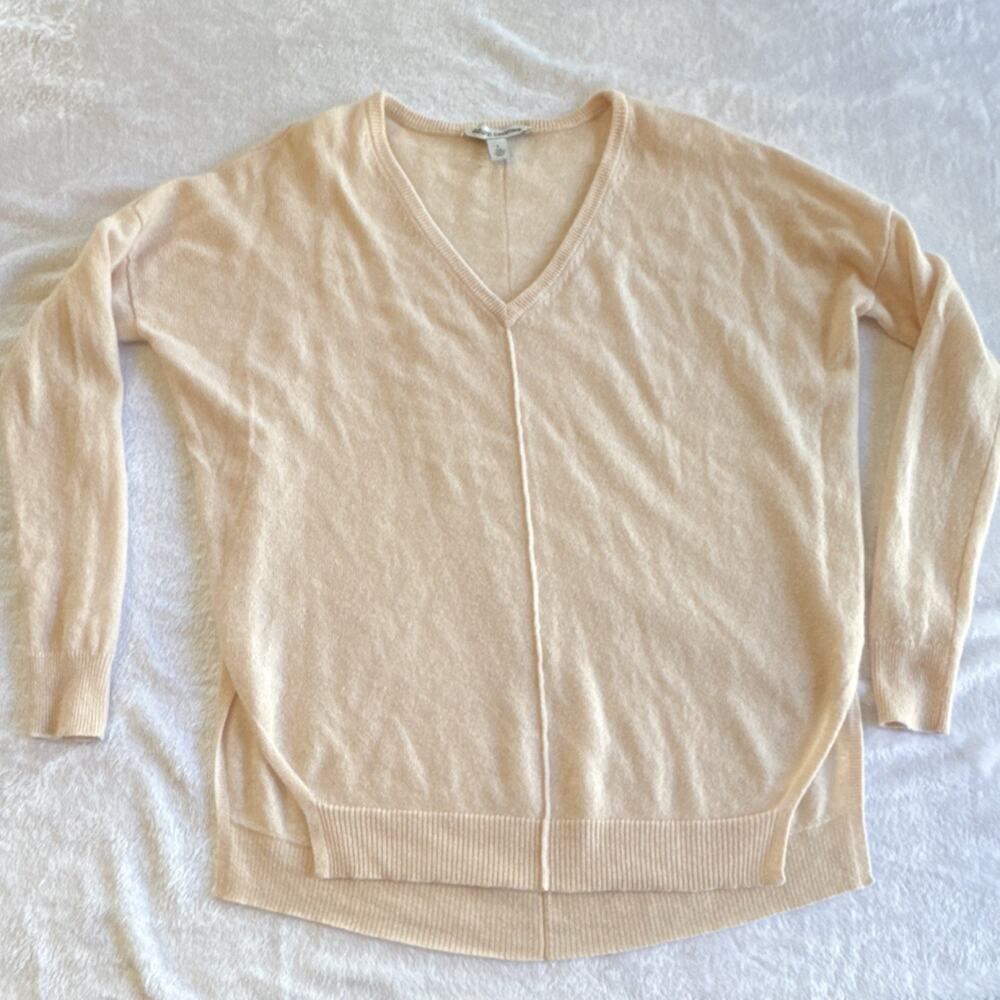 Autumn Cashmere 100% Cashmere Sweater V-Neck Blush Pink Spring size S FLAW